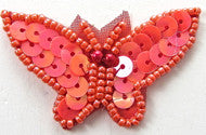 Butterfly with Coral Sequins and Beads 1" x 1.5"