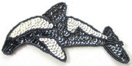 Killer Whale Orca with Charcoal Grey and White Sequins