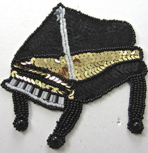 Load image into Gallery viewer, Piano with Black Beads and Gold Sequins 4.5&quot; x 4&quot;