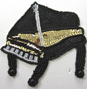 Piano with Black Beads and Gold Sequins 4.5" x 4"