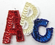 Load image into Gallery viewer, Letters With Red White and Blue ABC Applique 3&quot; x 3&quot;