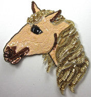 Horse Head Peach/Gold Bronze Sequins and Beads 10" x 8.5"