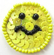 Smiley Face with Yellow Sequins and Beads 1"