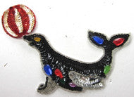Seal with Ball MultiColored Sequins, Beads and Costume Gems 3" x 6.5"