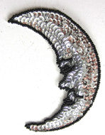 Moon Silver Sequins Black Beads 4" x 3"