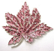 Leaf with Pink/Silver Sequins and Beads 8" X 8"