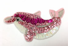 Load image into Gallery viewer, Dolphin with Pink, Fuchsia, Iridescent Sequins and Beads 3&quot; x 5&quot;