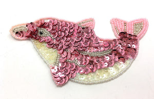 Dolphin with Pink, Fuchsia, Iridescent Sequins and Beads 3" x 5"