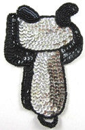 Load image into Gallery viewer, Saddle with Silver and Black Sequins and Bead 5&quot; x 3&quot;