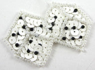 Dice Tiny Beaded Black Beads White Sequins 2.5" x 1.5"