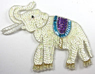 Elephant with White/Turquoise/Purple Sequins 5.5" x 7"