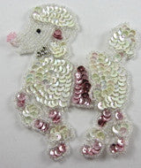 Poodle with Pink and White Sequins and Silver Beads 4.5" x 4"