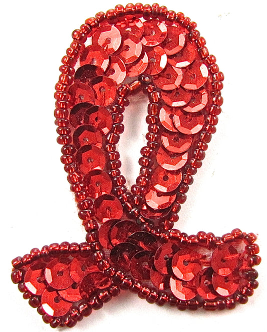 Red Ribbon Awareness with Red Sequins and Beads 2" x 1.75"