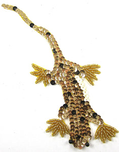Lizard with Gold Black Sequins and Beads 3" x 7"