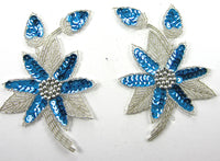 Flower Pair and Singles Turquoise Sequins and Silver Beads 5.5