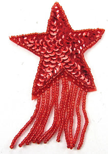 Star with Fringe Red Sequins and Beads 4" x 2.75"
