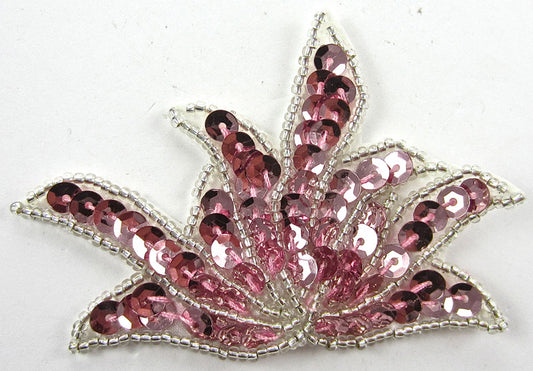Leaf with Pink Sequins and Silver Beads 2" x 3"