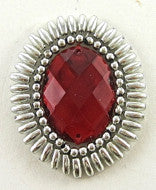 Jewel Motif Silver Beads Red Acrylic Stone 2" x 1.5"