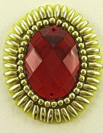 Jewel Motif Gold Beads Red Acrylic Stone 2" x 1.5"