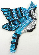 Bird Blue Jay with Blue/Black/Silver Sequins 6" x 4.5"