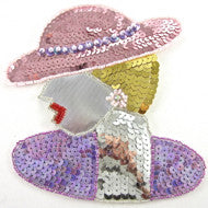 Load image into Gallery viewer, Lady with Pink/Purple/Silver/Gold Sequins Rhinestone Earring 6&quot; x 5&quot;