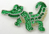 Load image into Gallery viewer, Alligator with Green/Silver/Gold Beads 3&quot; x 4&quot; - Sequinappliques.com
