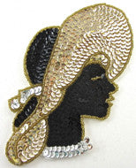 Lady with Hat Gold/Black/Silver Sequins and Beads 6.25" x 3.5"