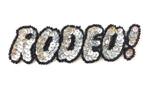 "Rodeo" Word, Silver and Black Sequin Beaded 1.5" x 4.5"