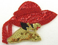 Fashion Diva Lady with Red Sequin and Beaded Hat 3.75" x 3"