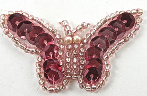 Butterfly Pink Sequins and Beads 1" x 2"