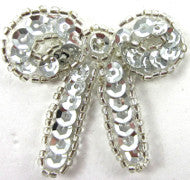 Bow with Silver Sequins and Beads 1.5" x 1.7/8"