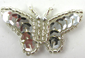 Butterfly Silver Sequins and Beads 1" x 2"