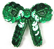 Load image into Gallery viewer, Bow with Green Sequins and Beads 1.5&quot; x 1.7/8&quot;