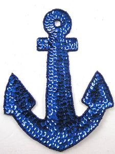 Anchor Royal Blue Sequins Small 5" x 3.5" - Sequinappliques.com