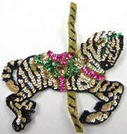 Zebra Carousel MultiColored Sequins and Beads 7" x 7"
