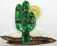 Cactus with Green/Broze/Tan/White Sequin and Beads 5.5" x 6.5"