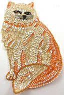 Cat with Orange and Beige Sequins and Beads 7.25" x 4.5"