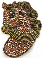 Load image into Gallery viewer, Horse Head with Bronze and Gold Sequins and Beads 5&quot; x 3.5&quot;