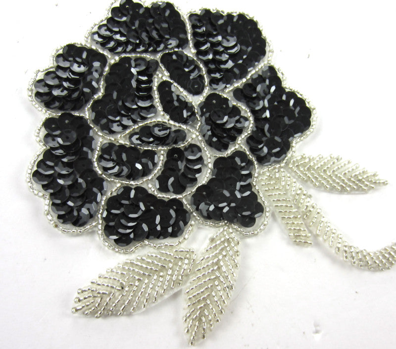 Flower Rose Black and Silver Sequins and Beads 6