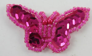 Butterfly Fuchsia Sequins and Beads 1" x 2"