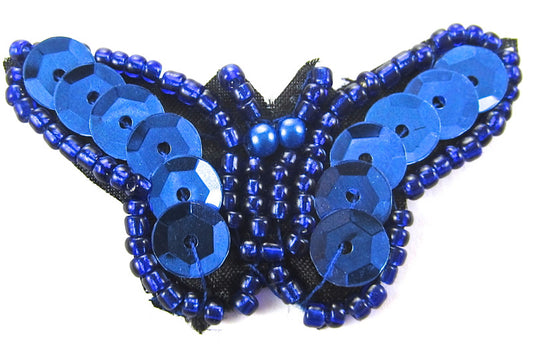Butterfly Royal Blue Sequins and Beads 1" x 2"