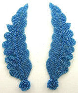 Beaded Leaf Pair with Turquoise Beads 7" x 3"
