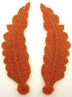 Beaded Leaf Pair Orange Beads 7" x 2"