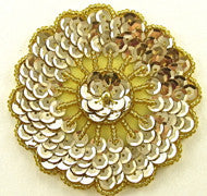 Motif Flower Round Gold Sequins and Beads 3" x 3"