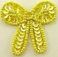 Bow with Bright Yellow Sequins and Beads 2" x 2"
