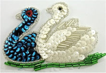 Load image into Gallery viewer, Swans Two with White and Turquoise Sequins 4&quot; x 3&quot;