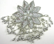 Load image into Gallery viewer, Flower Epaulet with Silver Sequins and Beads 7.5&quot; x 5.5&quot;