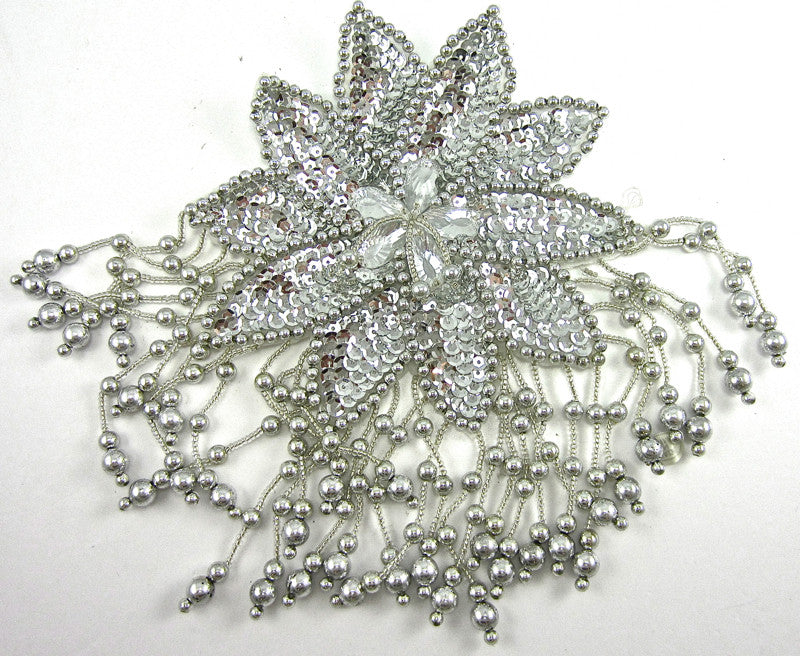 Flower Epaulet with Silver Sequins and Beads 7.5