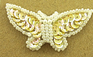 Butterfly with Cream Sequins and White Beads 1" x 2"