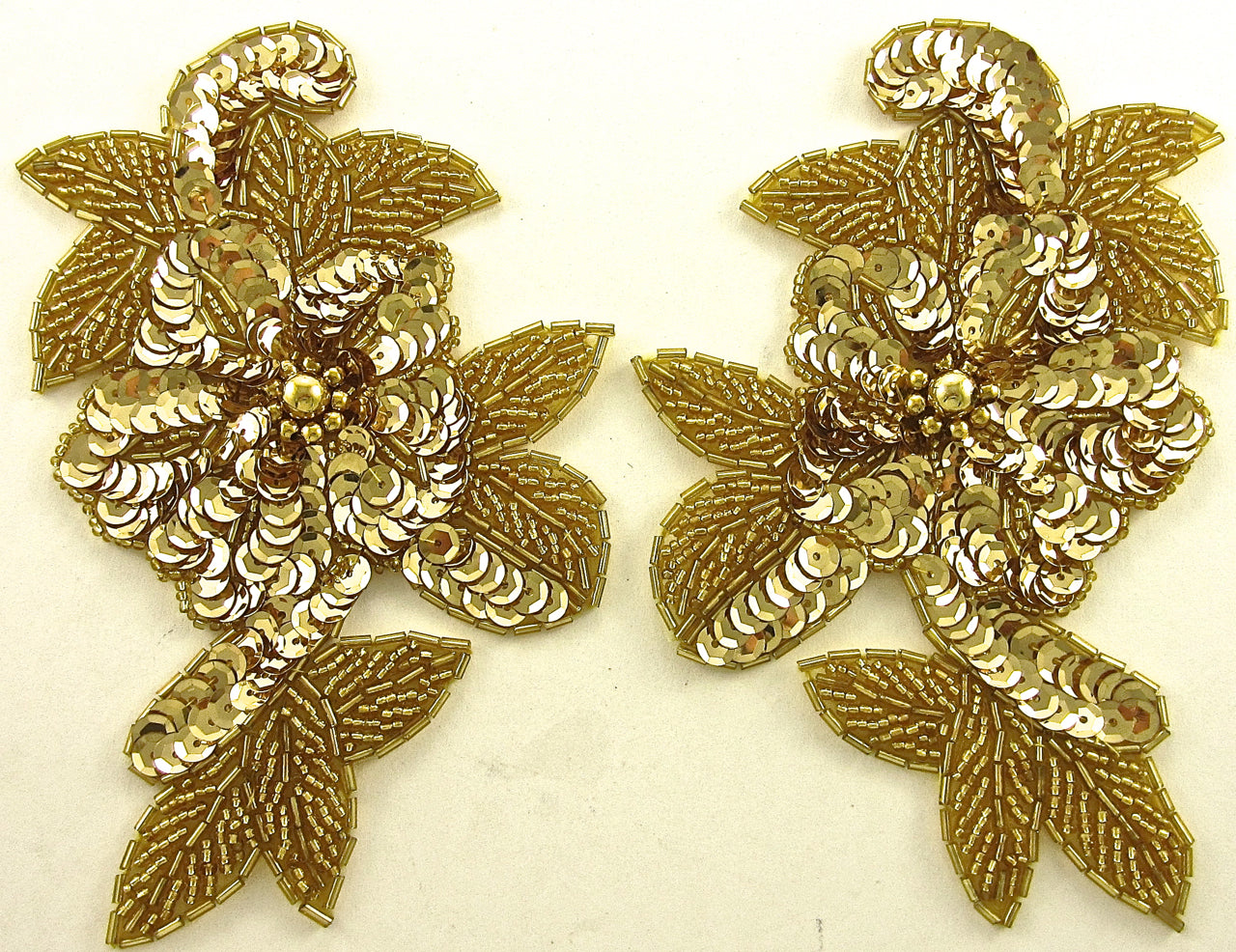 Flower Pair with Gold Sequins and Beads 5.5" x 4"